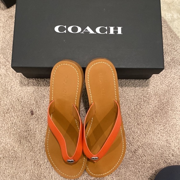 Coach leather flip sandals look lightly worn in my kitchen - Picture 2 of 5
